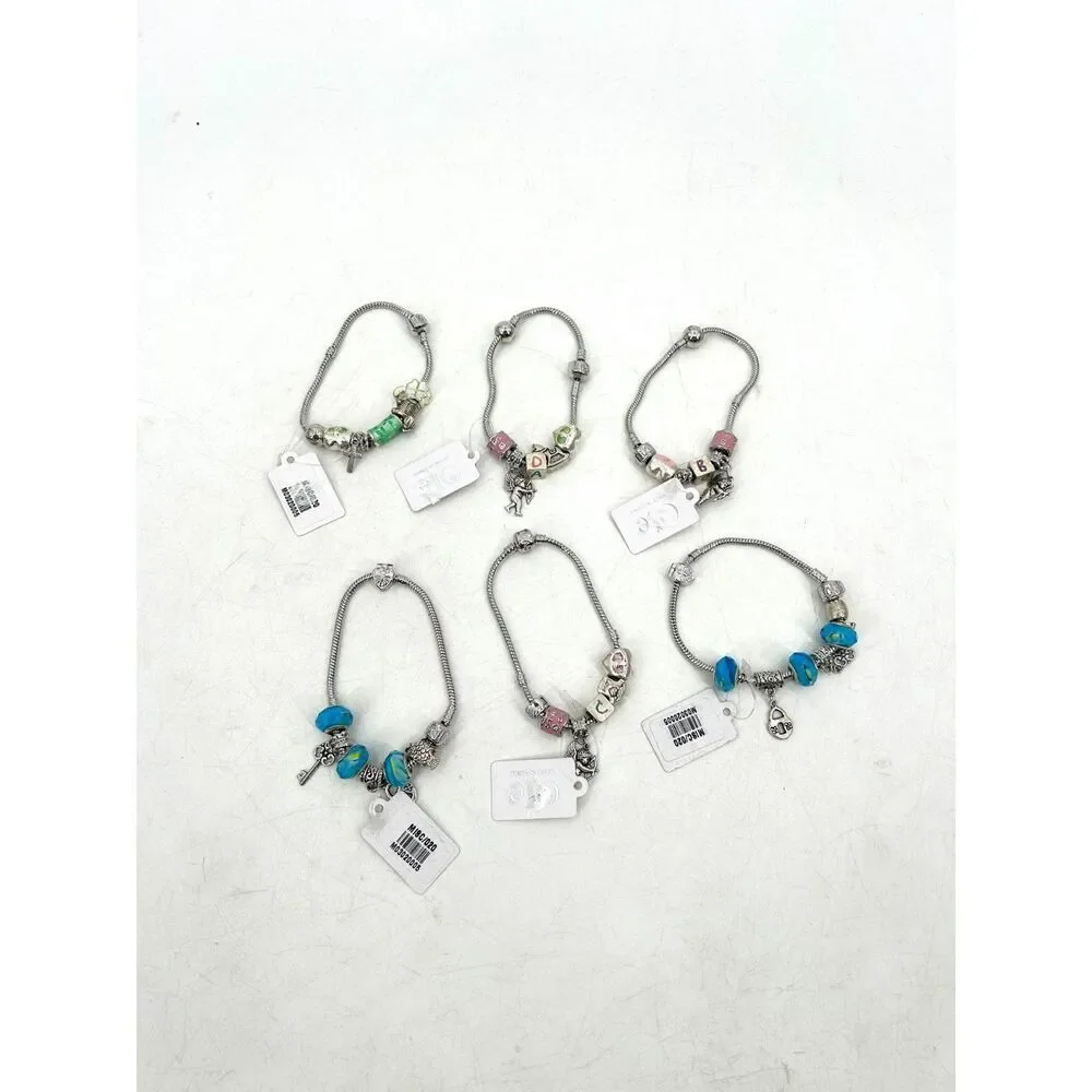NWT Set Of 6 Silver Tone Charm Bracelets Costume Jewelry